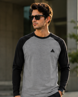 MAAKO WEAR Men's Premium Raglan Full Sleeve T-Shirt – Heather Grey & Black