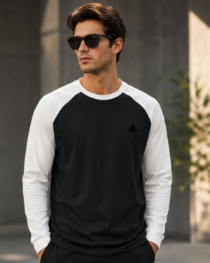MAAKO WEAR Men's Premium Raglan Full Sleeve T-Shirt – Shadow Black & White