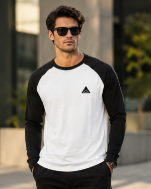 MAAKO WEAR Men's Premium Raglan Full Sleeve T-Shirt – Classic White & Black