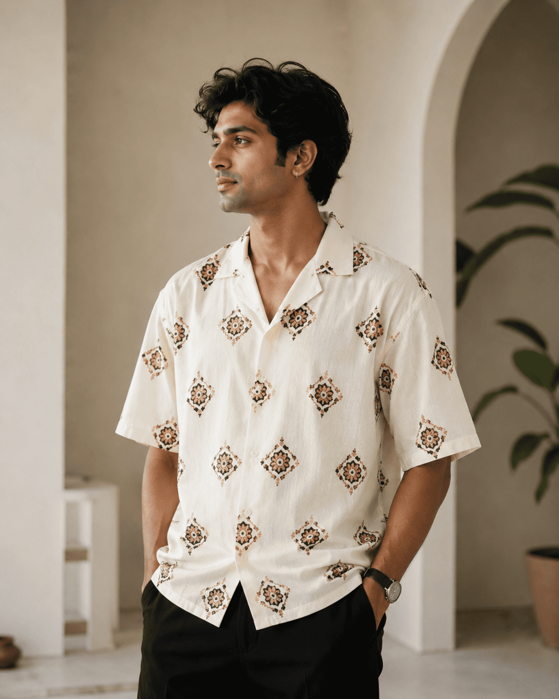 Men's Cream Printed Relaxed Fit Shirt – Premium Casual Shirt - Image 2